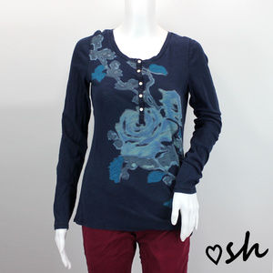 Lucky Brand Floral Embroidered Henley Shirt - Sz S